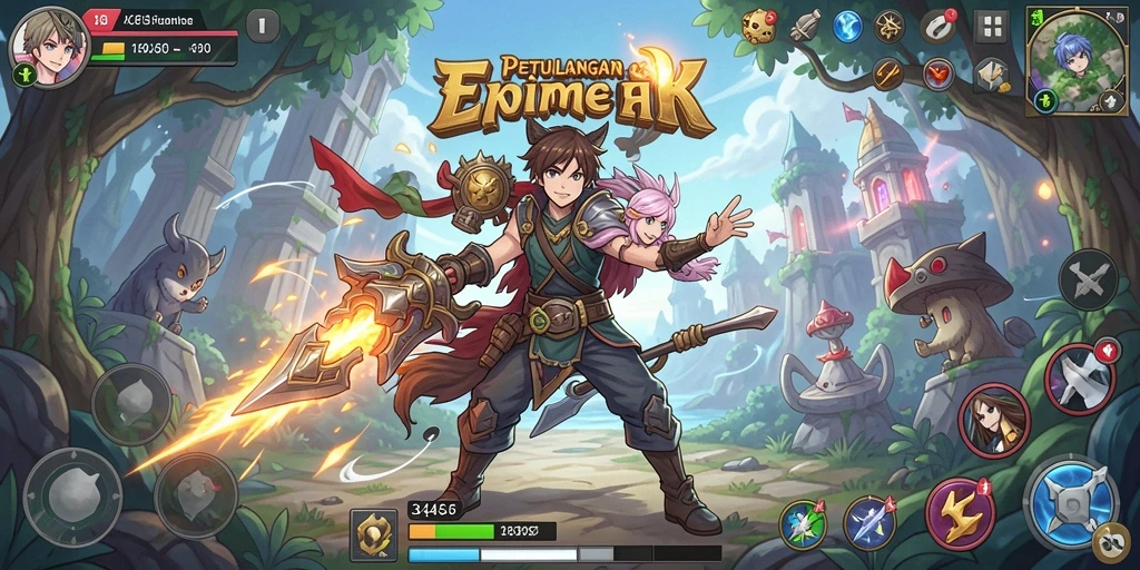 Tangkapan layar dari gameplay 3446 yang menunjukkan aksi karakter Anime.