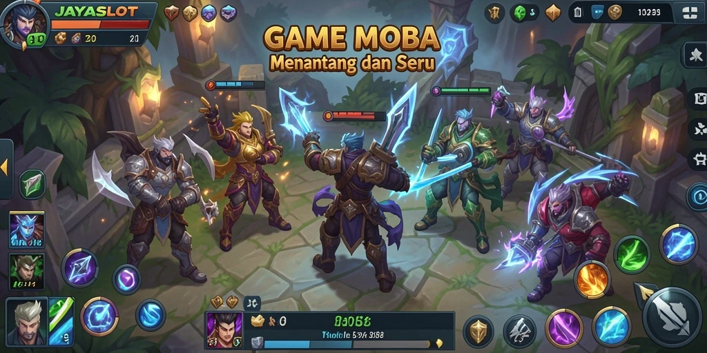 Screenshot JAYASLOT menampilkan aksi intens di dalam pertandingan MOBA.