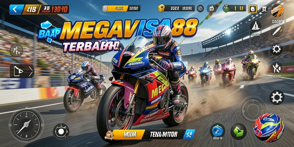 Gameplay seru di trek balap dengan motor kustom.