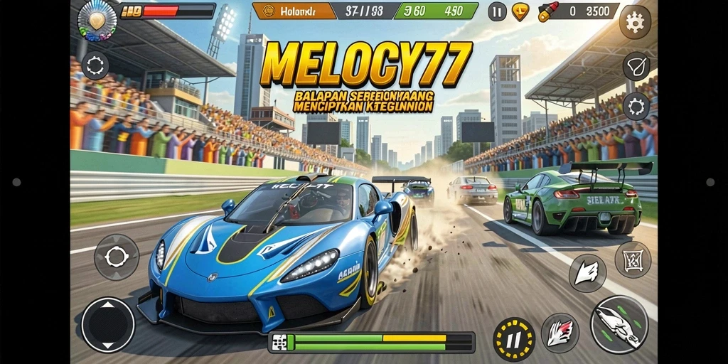 Screenshot gameplay menampilkan aksi balap yang mendebarkan.